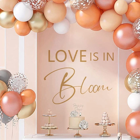 Love In Bloom Wall Decal For Bridal Shower Wedding Party Decoration Gold Metallic Lettering Self-Adhesive Sign Engagement Decoration