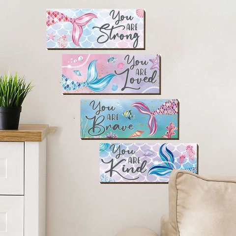 Watercolour Mermaid Inspirational Quotes Wall Stickers For Kids Girls Room PVC Mermaid Tail Shell Marine Theme Wall Decals Nursery Home Decor