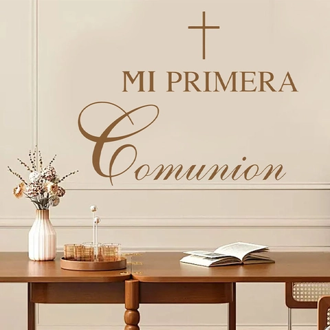 Mi Primera Comunión First Communion Wall Sticker Cross Religious Decor Spanish Vinyl Decal For Party Home Wall Decoration