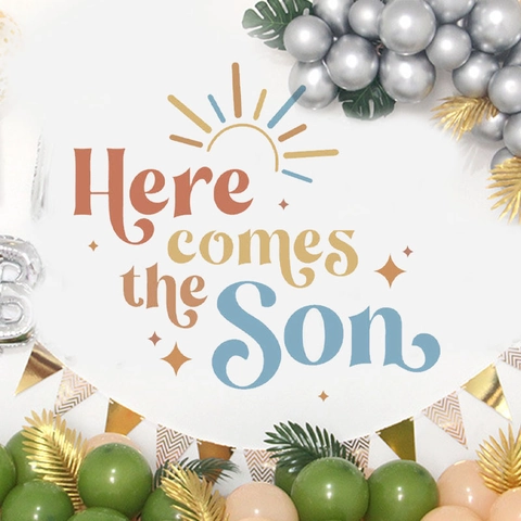 Sticker Mural Here Comes The Son Motif Soleil Étoiles pour Décoration Chambre Garçon Style Bohème Auto-Adhésif Amovible en PVC