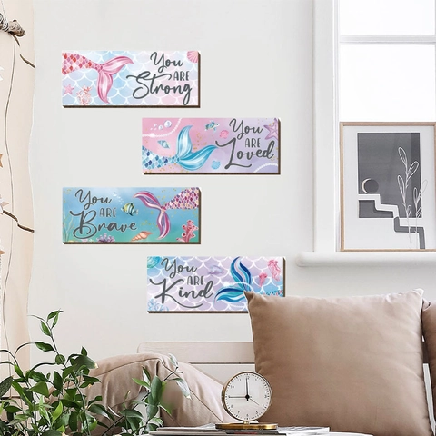 Watercolour Mermaid Inspirational Quotes Wall Stickers For Kids Girls Room PVC Mermaid Tail Shell Marine Theme Wall Decals Nursery Home Decor