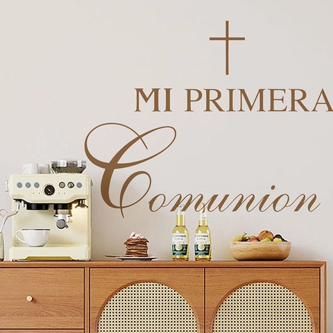 Mi Primera Comunión First Communion Wall Sticker Cross Religious Decor Spanish Vinyl Decal For Party Home Wall Decoration