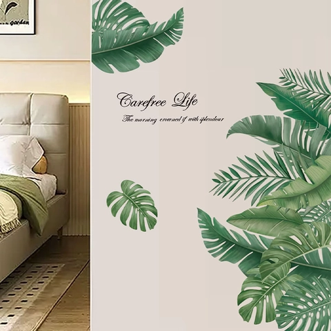 Adesivi Murali Foglie di Piante Verdi Tropicali in PVC Removibile Palma Monstera Foglia Decalcomania con Citazioni Inglesi per Decorazione Casa