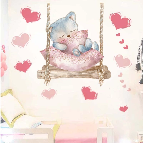 Cartoon Schlafende Tier Herz Wandtattoo PVC Abnehmbare Aquarell Aufkleber Für Kinderzimmer Babyzimmer Home Deko Wandbild