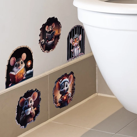 3D Mausloch Wandtattoo Cartoon Mäuse DIY PVC Selbstklebend Abnehmbar Aufkleber Für Kinderzimmer Treppe Sockelleiste Deko