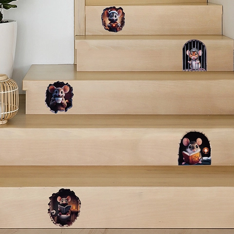 3D Mausloch Wandtattoo Cartoon Mäuse DIY PVC Selbstklebend Abnehmbar Aufkleber Für Kinderzimmer Treppe Sockelleiste Deko