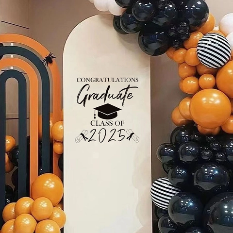 Graduation Arch Backdrop Sticker Congratulations Graduate Class of 2025 PVC Waterproof Self Adhesive Wall Sticker for Party Decor