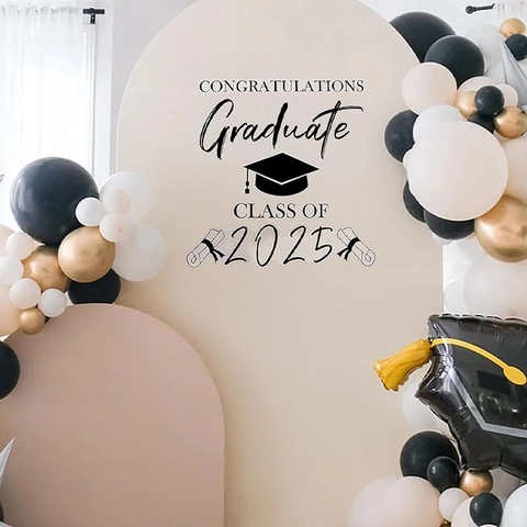 Graduation Arch Backdrop Sticker Congratulations Graduate Class of 2025 PVC Waterproof Self Adhesive Wall Sticker for Party Decor