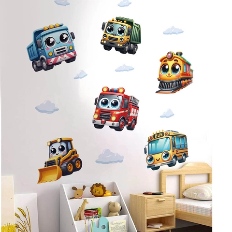 Cartoon Construction Vehicles Train Excavator Wall Stickers PVC Removable DIY Wall Decals For Kids Nursery Bedroom Decor