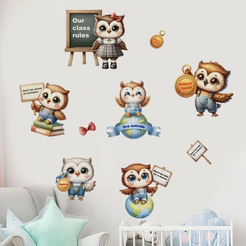 Cartoon Owl Wall Stickers PVC Educational English Quotes Wall Decal For Kids Room Classroom Decoration Home Decor Accessory