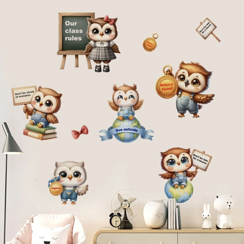 Cartoon Owl Wall Stickers PVC Educational English Quotes Wall Decal For Kids Room Classroom Decoration Home Decor Accessory