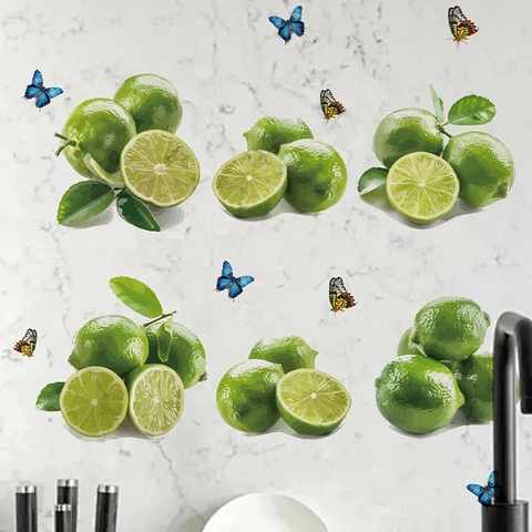 Adesivi da Parete Farfalla Limone Verde Fresco Decalcomanie in PVC Rimovibili per Cucina Bagno Soggiorno Decorazione Casa