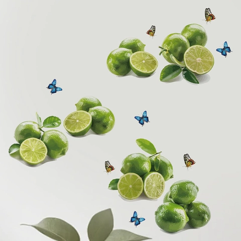 Adesivi da Parete Farfalla Limone Verde Fresco Decalcomanie in PVC Rimovibili per Cucina Bagno Soggiorno Decorazione Casa