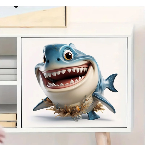 3D Cartoon Shark Wall Sticker Waterproof PVC Removable Self-adhesive Decal For Bathroom Toilet Seat Living Room Decor