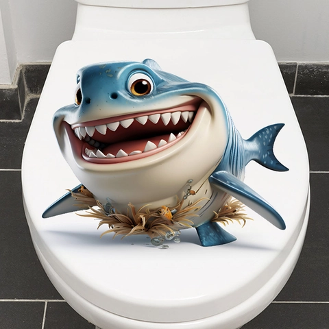 3D Cartoon Shark Wall Sticker Waterproof PVC Removable Self-adhesive Decal For Bathroom Toilet Seat Living Room Decor