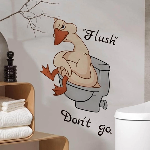 Funny Angry Duck Sitting On Toilet Sticker PVC Self-Adhesive Bathroom Wall Decal Humor Removable Waterproof Art Decor