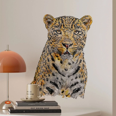Realistischer Leopardenkopf Wandaufkleber Aquarell Tier Ölleinwand Abnehmbarer Selbstklebender Aufkleber Für Badezimmer