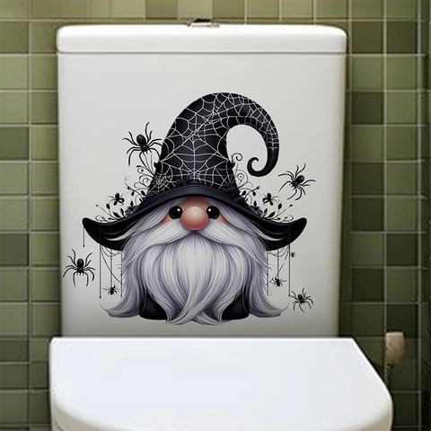 Halloween Gnome Wizard Toilet Sticker PVC Removable Spider Decal For Bathroom Water Tank Seat Decoration Home Holiday Mural