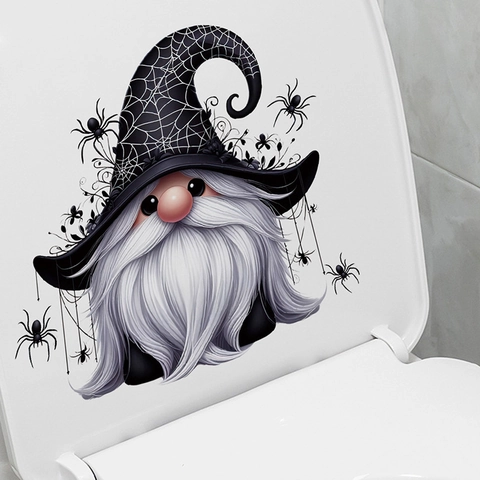 Halloween Gnome Wizard Toilet Sticker PVC Removable Spider Decal For Bathroom Water Tank Seat Decoration Home Holiday Mural