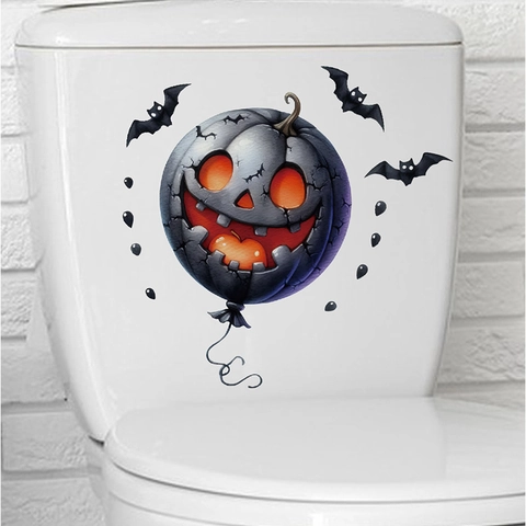 Adesivo per WC Halloween Zucca Pipistrello Palloncino Rimovibile Impermeabile in PVC Adesivo da Parete per Bagno Decorazione Casa