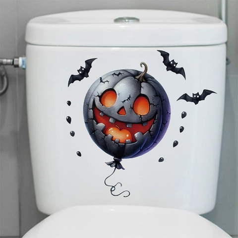 Adesivo per WC Halloween Zucca Pipistrello Palloncino Rimovibile Impermeabile in PVC Adesivo da Parete per Bagno Decorazione Casa