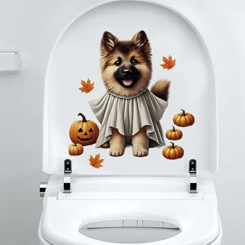 Halloween Spookhond Pompoen Toiletbril Sticker Waterdicht PVC Muursticker Voor Badkamer Keuken Koelkast Huis Decoratie