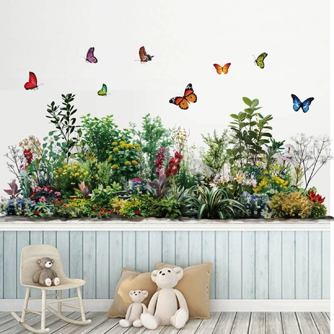 Schmetterling Grüne Blätter Blume Wandaufkleber Selbstklebend PVC Dekor Für Wohnzimmer Schlafzimmer Bad Wandtattoo