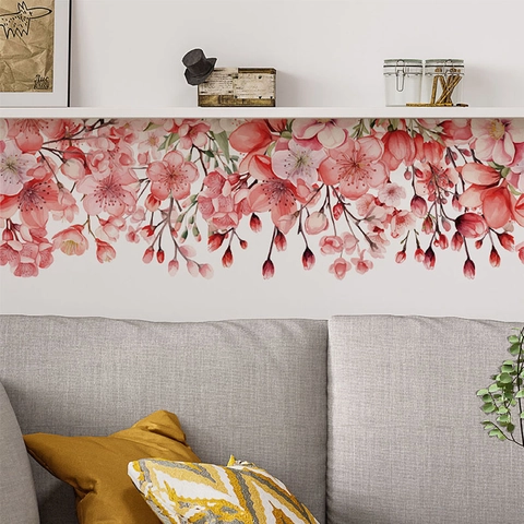 Bellissimi Adesivi Murali Fiori Ciliegio Rosa in PVC Removibili Acquerello Floreale Decals per Soggiorno Camera da Letto Casa