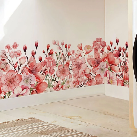 Bellissimi Adesivi Murali Fiori Ciliegio Rosa in PVC Removibili Acquerello Floreale Decals per Soggiorno Camera da Letto Casa