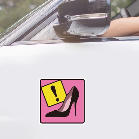 High Heels Exclamation Mark Pink Car Sticker For Female Driver Self Adhesive PVC Waterproof Decal For Vehicle Wall Decor