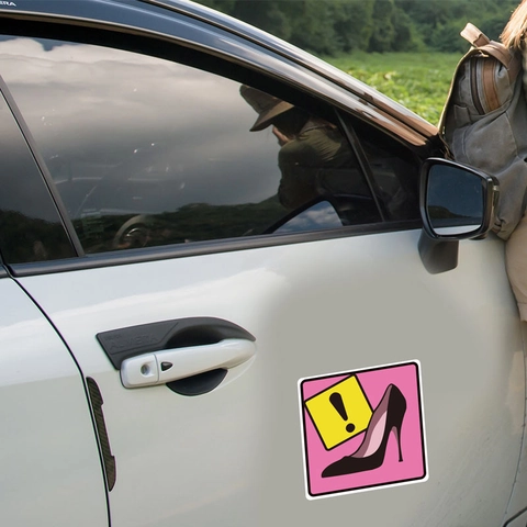 High Heels Exclamation Mark Pink Car Sticker For Female Driver Self Adhesive PVC Waterproof Decal For Vehicle Wall Decor