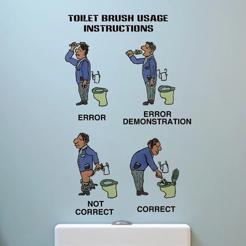 Divertente Adesivo da Parete Istruzioni Spazzolone WC PVC Impermeabile Decorazione Bagno Per Serbatoio WC Humor Cartoon