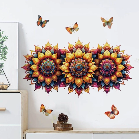 Mandala Sunflower Butterfly Wall Sticker Removable PVC Self Adhesive Decor For Living Room Bedroom Dining Room Home Art Decal