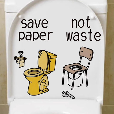 Save Paper Not Waste Frase Inglese Adesivo per Coperchio del Gabinetto PVC Impermeabile Creativo Cartone Animato Adesivo Parete