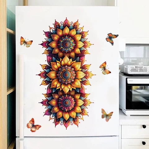 Mandala Sunflower Butterfly Wall Sticker Removable PVC Self Adhesive Decor For Living Room Bedroom Dining Room Home Art Decal