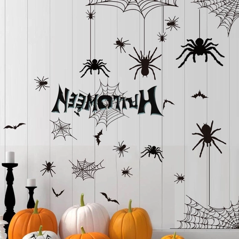 Halloween Μαύρος Ιστός Αράχνης Αυτοκόλλητα Τοίχου PVC Νυχτερίδες Αποσπώμενα DIY Διακόσμηση για Αποκριάτικο Πάρτι Διακόσμηση