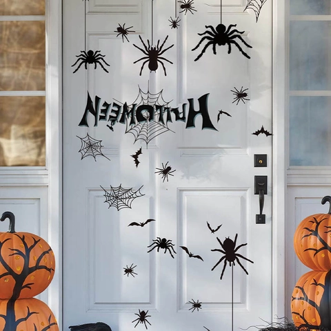 Halloween Μαύρος Ιστός Αράχνης Αυτοκόλλητα Τοίχου PVC Νυχτερίδες Αποσπώμενα DIY Διακόσμηση για Αποκριάτικο Πάρτι Διακόσμηση