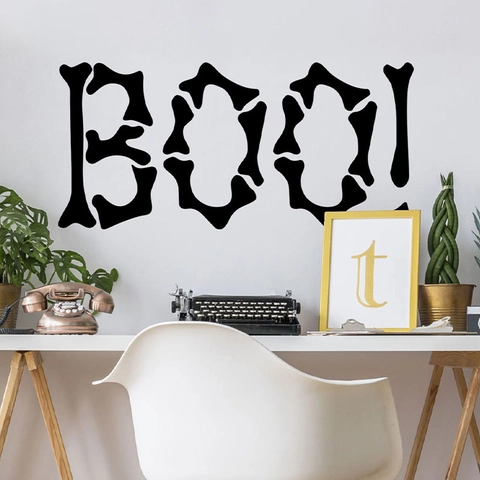 Halloween Spooky BOO Wall Sticker Bone Style PVC Decal DIY Self Adhesive Home Decor For Bedroom Living Room Halloween Party