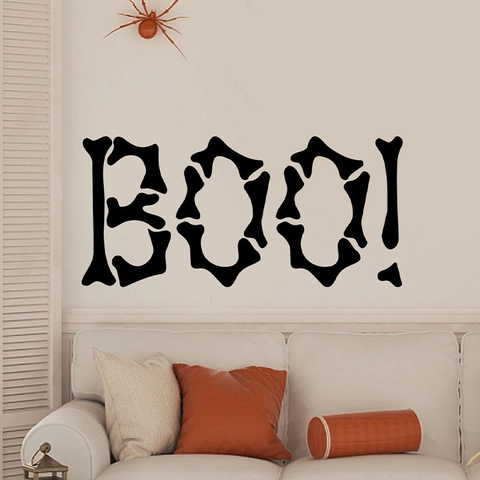 Halloween Spooky BOO Wall Sticker Bone Style PVC Decal DIY Self Adhesive Home Decor For Bedroom Living Room Halloween Party