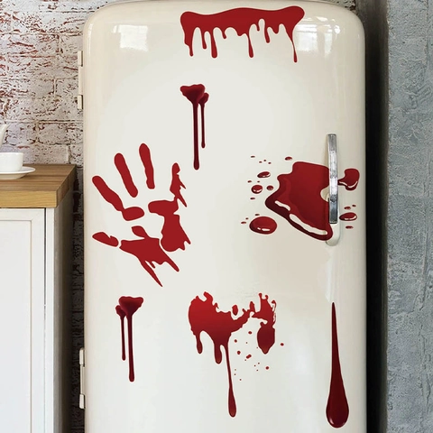 Halloween Horror Bloody Handprint Wall Stickers Red Blood Drip Splatter Decals For Car Window Bathroom Door Home Party Decoration