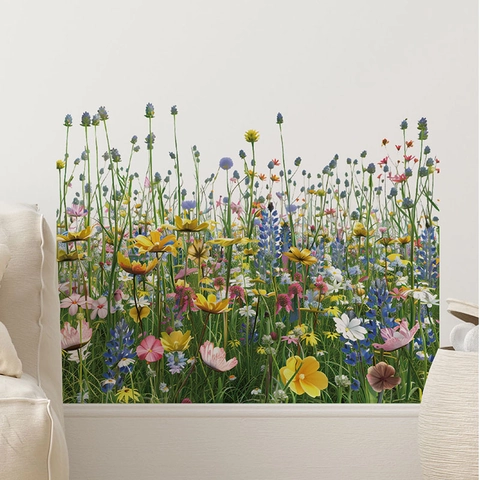 Pastoraler Wildblumen Wandaufkleber PVC Selbstklebend Floral Wiese Sockelleiste Dekoration Für Wohnzimmer Schlafzimmer Home Decor