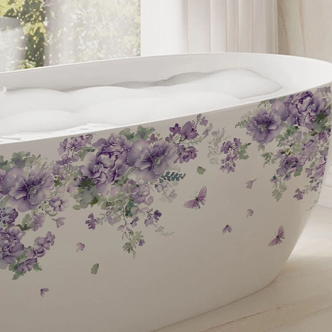 Purple Floral Butterfly Wall Stickers Watercolor Flower PVC Decals For Living Room Bedroom Bathroom Home Decorative Stickers