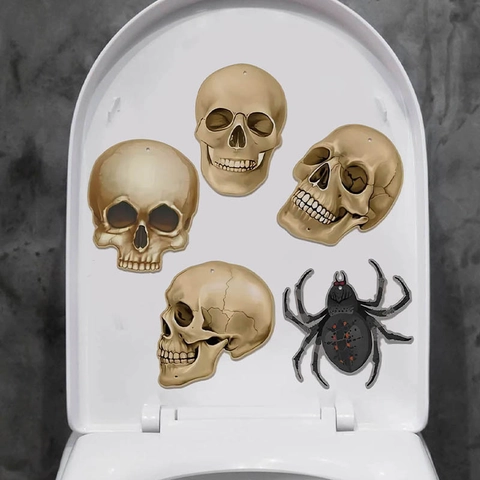 Halloween Calavera Araña Adhesivo de Pared Impermeable PVC Calcomanía Inodoro Baño Dormitorio Sala de Estar Decoración Festiva