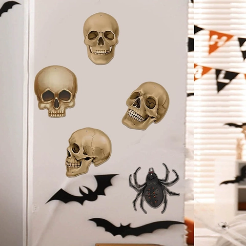 Halloween Calavera Araña Adhesivo de Pared Impermeable PVC Calcomanía Inodoro Baño Dormitorio Sala de Estar Decoración Festiva