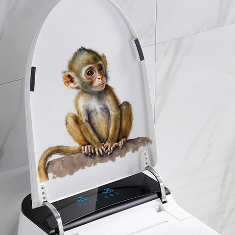 Sticker Mural Petit Singe Animal Amovible en PVC pour Abattant de WC Salle de Bain Baignoire Décoration de Maison Imperméable