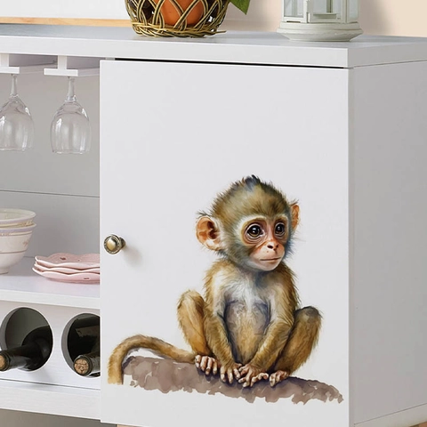 Sticker Mural Petit Singe Animal Amovible en PVC pour Abattant de WC Salle de Bain Baignoire Décoration de Maison Imperméable