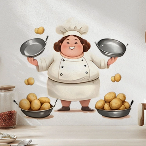 Cartoon Fat Chef Kitchen Wall Sticker Removable PVC Decorative Decal For Microwave Dishwasher Cabinet Door Potato Pattern