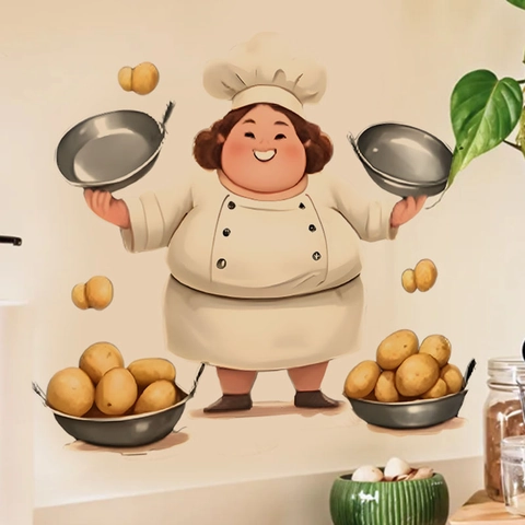 Cartoon Fat Chef Kitchen Wall Sticker Removable PVC Decorative Decal For Microwave Dishwasher Cabinet Door Potato Pattern
