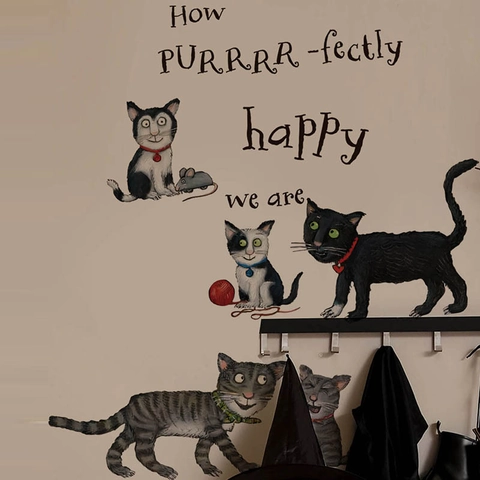 Adesivi Murali Gatto Cartone Animato Divertenti di Halloween Decalcomania da Parete Rimovibile Autoadesiva in PVC per Soggiorno Camera da Letto Casa
