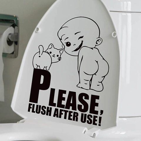 Lustiger Cartoon Baby Und Katze Toilettensitz Aufkleber Wasserdicht PVC Abnehmbar Badezimmer Wandtattoo Bitte Nach Gebrauch Spülen